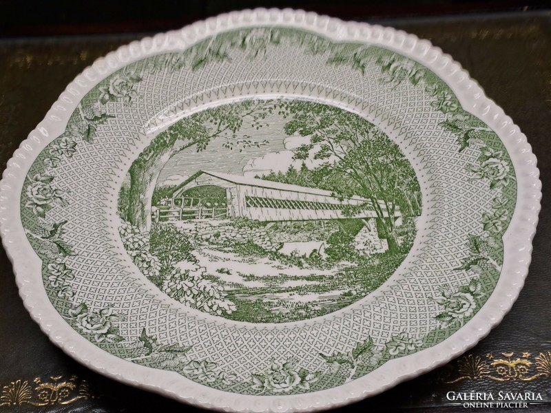 Wedgwood pöttyözött fodros szélű pisztácia zöld vintage kínáló tálak 27 cm