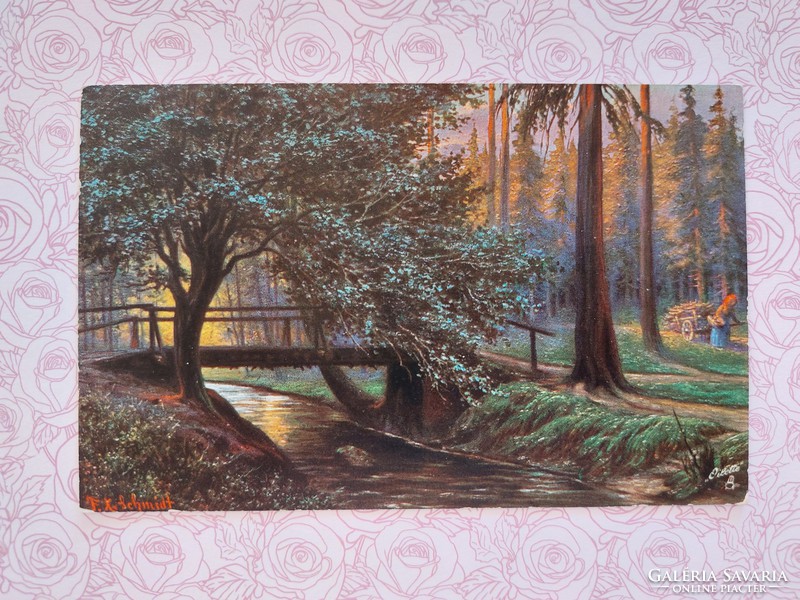 Régi képeslap 1912 levelezőlap tájkép erdő patak