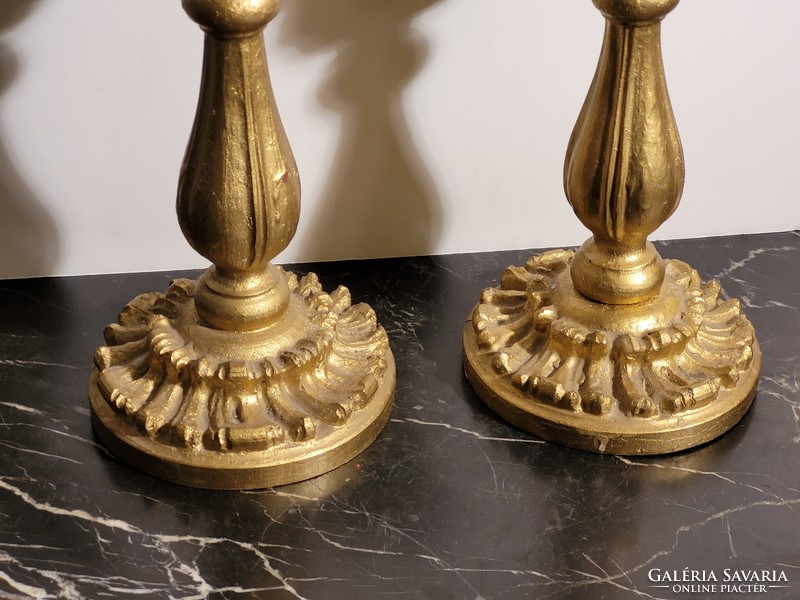 Baroque style gilded carved wooden candlestick pair 21.5x12cm -- pair of candlesticks