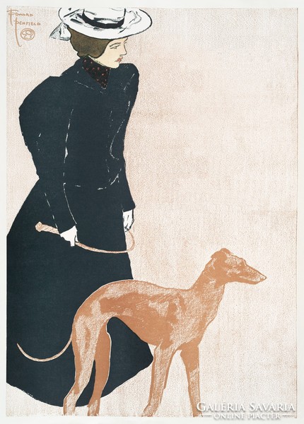Edward penfield - woman with greyhound - reprint