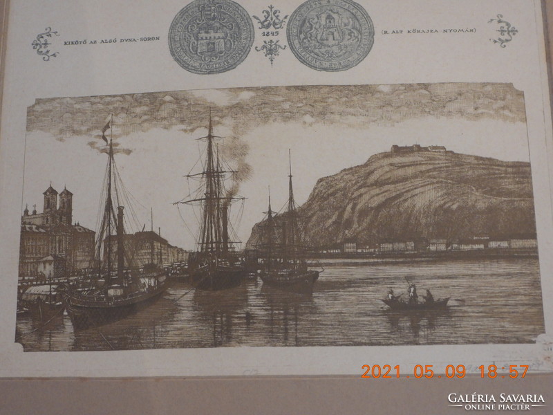 Gaál Domokos - Kikötő az Alsó - Duna soron 1845 című rézkarca