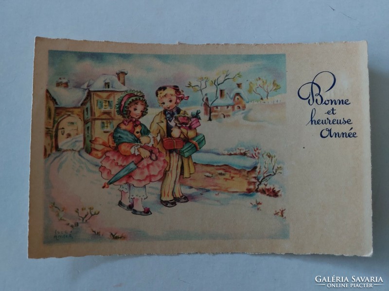 Old postcard 1952 postcard children snowy landscape
