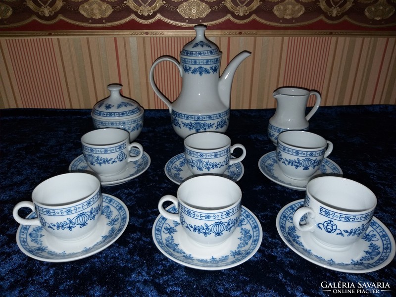 Kávéskészlet KAHLA GDR német kobalt festett porcelán hat személyes hagyma mintás kávés készlet