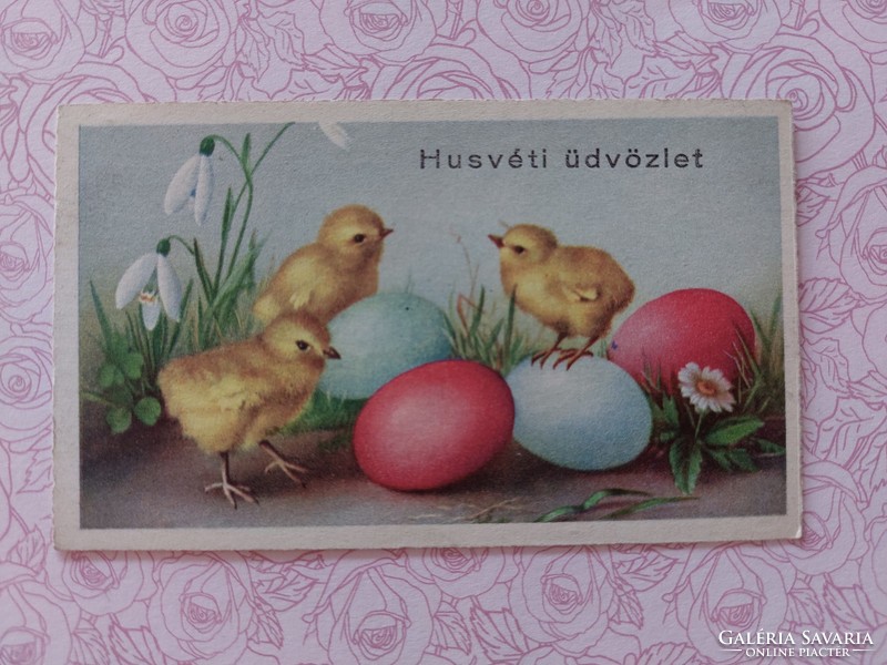 Old Easter mini postcard postcard greeting card with chick eggs snowdrops