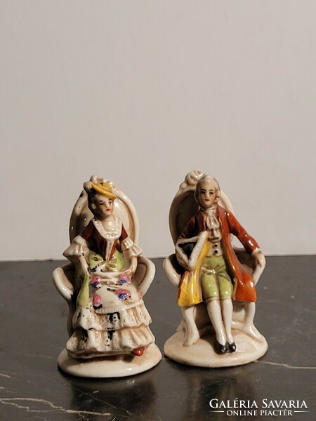 Altwien porcelain baroque figure pair 7cm -- male and female figure sitting on a throne pair alt wien mini small size