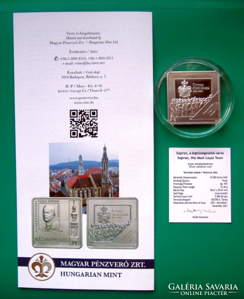 2021 - Sopron, the most loyal city silver commemorative coin pp (ag925) - description + certificate