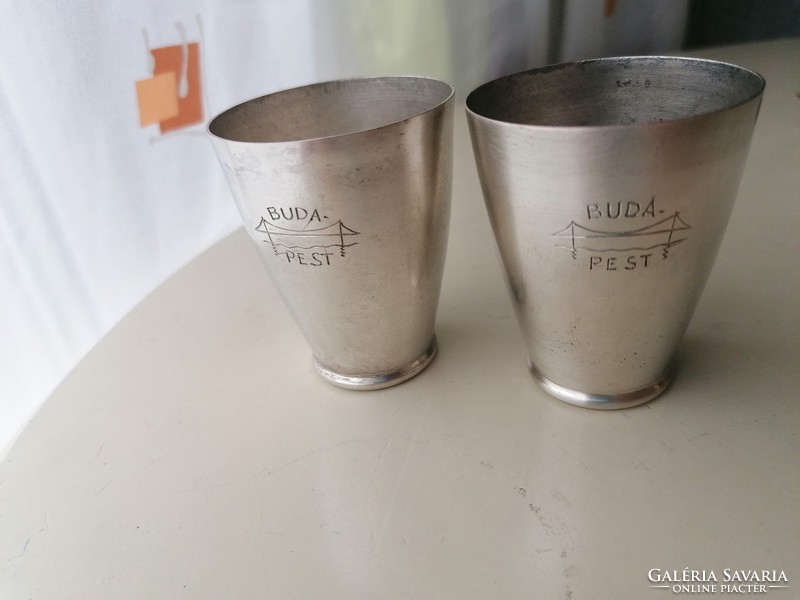 2 silver-plated half glasses (metal alloy) with Budapest engraving