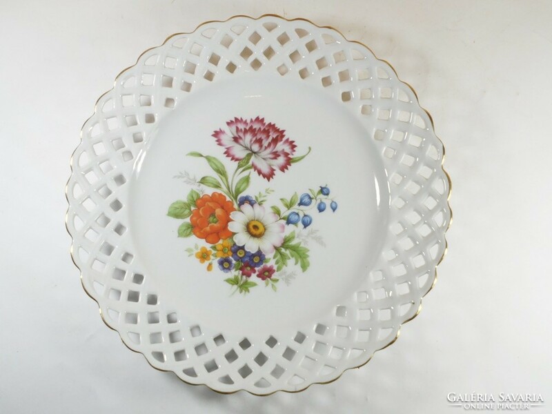 Retro porcelán fali tál tányér JRJS CLUJ Románia virág mintás, áttört