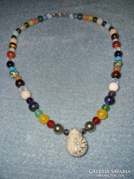 Multi chakra necklace with ocean jasper and many many precious stones - many many handcrafted jewelry