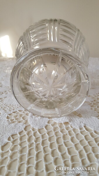 Old, engraved thick crystal water jug