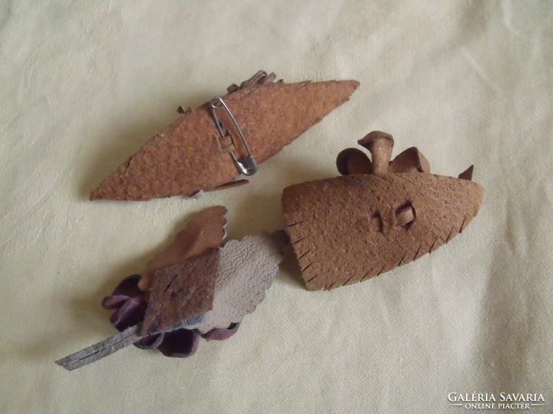 Handmade coat pin brooch made of leather 3 pcs. Together