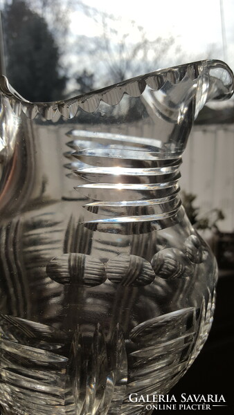 Old, engraved thick crystal water jug