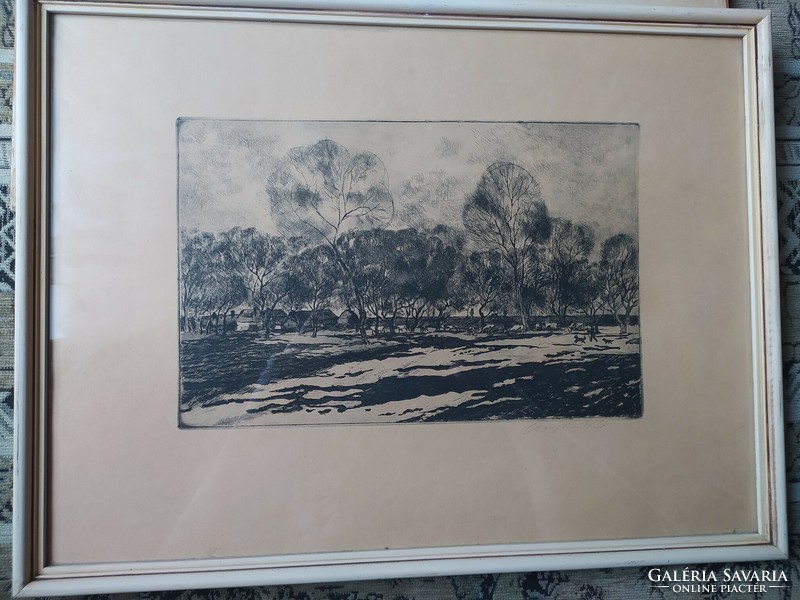 Csergezan pál - perfect etching, glazed in original frame, signed, 47 x 36 cm