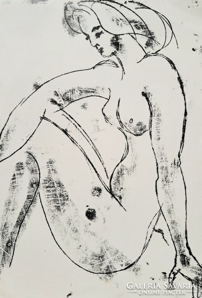 Bruckner Vali: Akt (vegyes technika, papír, 31 x 22 cm) Csűrösné Bruckner Valéria, női festőművész