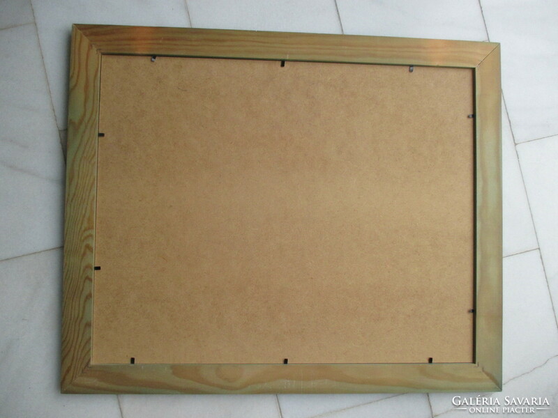 Green-stained wooden picture frame in brand new, structurally completely stable condition. Large size.