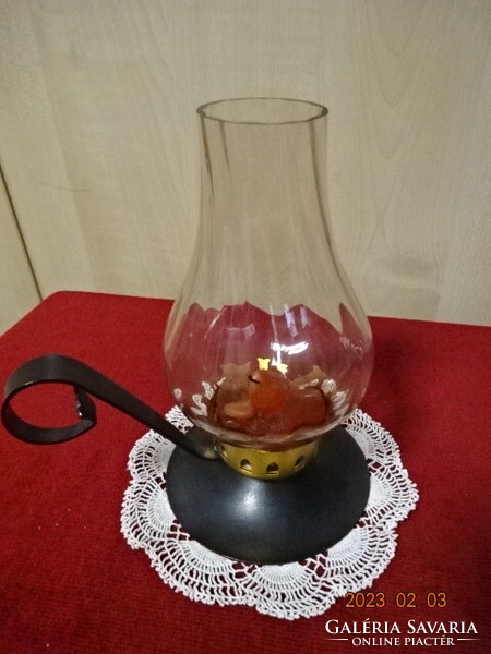 Russian candle holder with cast iron base, glass cover. Jokai.