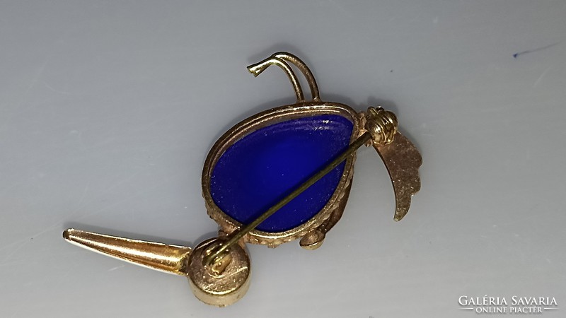 Bizsu briss kitűzőmadár kék spinell kővel+ aranyozással.