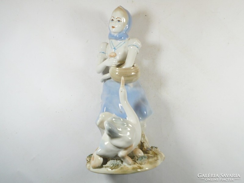 Retro old marked Alba Julia - porcelain goose shepherd girl goose fairy tale figure statue