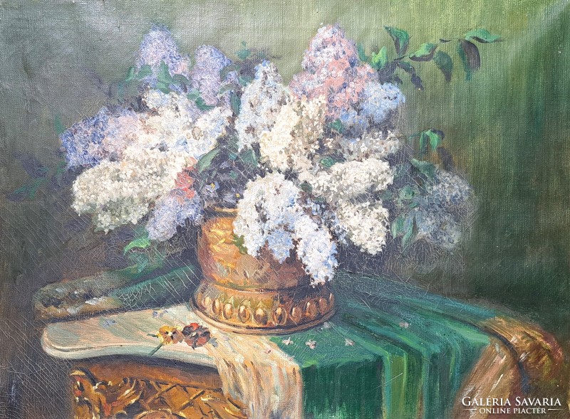Lilacs - still life (oil painting on canvas, size with frame 45x35 cm) flower still life