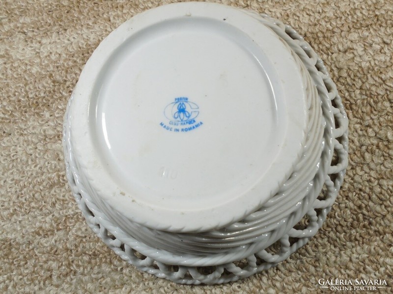 Old retro marked - porfin cluj napoca porcelain bowl plate fruit openwork pattern