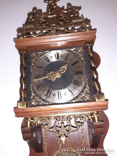 Antique English wall clock half-stroke, two-weight, mechanical, Roman numerals, working