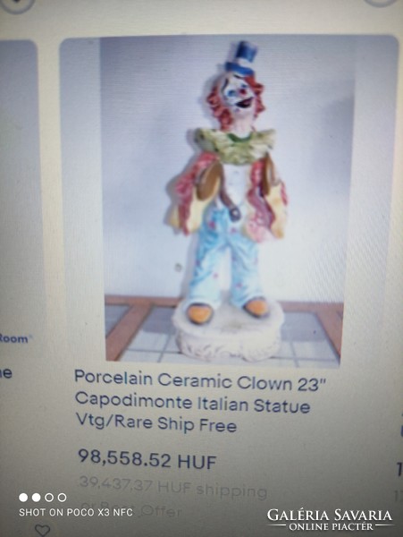 Large porcelain circus clown, probably capodimonte statue, unmarked 40 cm half price