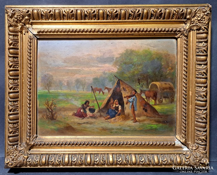 Ágoston Egerváry potemkin (1858-1930): campers (oil painting) antique gypsy portrait