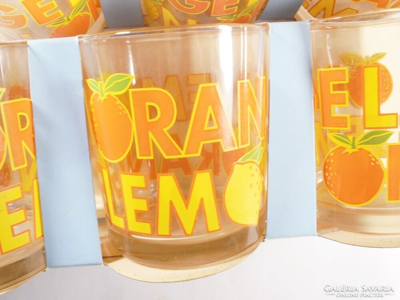 Old retro linda orange lemon glass set 6 pcs