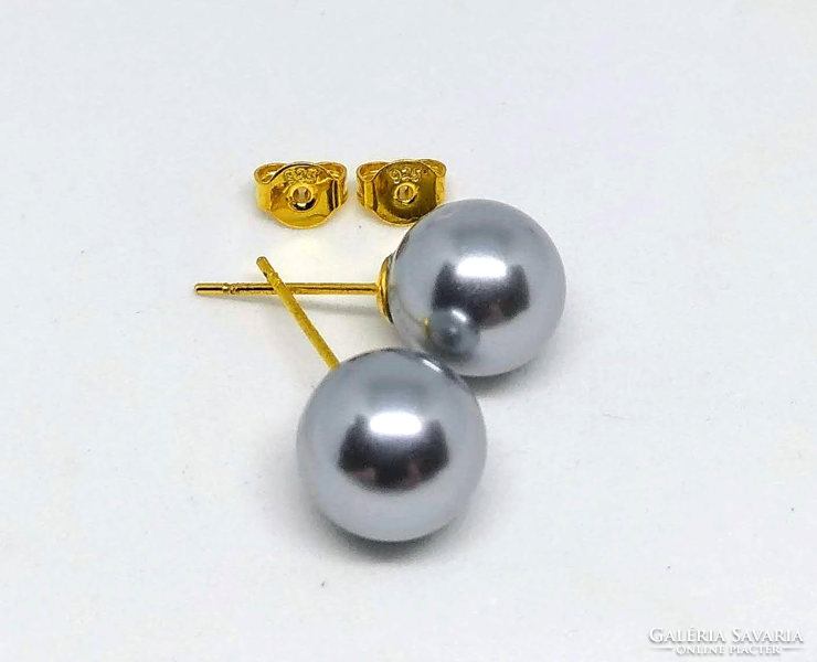 Silver-colored shell pearl pearl earrings, 10 mm pearls 104