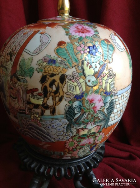 Chinese famille rose porcelain lotus tea herb feng shui urn vase pot box storage spice