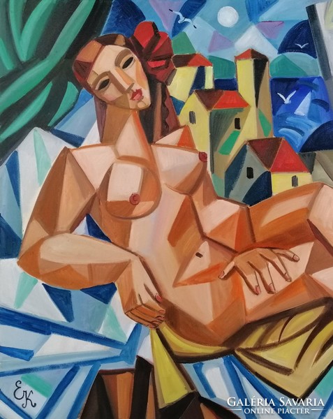 Elena Khmeleva painted with wonderful colors: nude oil on canvas painting 65x54 cm