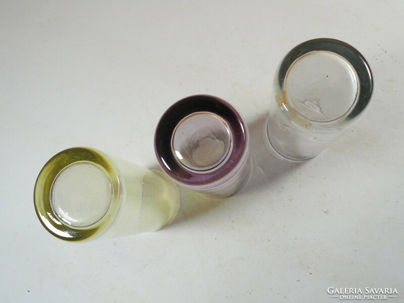 Retro régi irizáló színezett üveg shot-os pálinkás rövid italos -alkohol- pohár készlet - 3 db