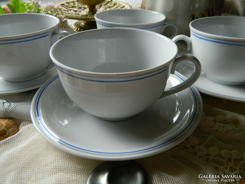 Zsolnay tea set of 3, cup and base, gray blue striped