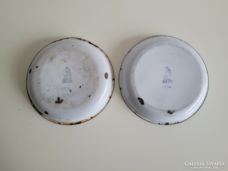 Old 2 pcs enameled plates vintage enamel bowl Budafok