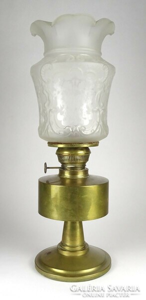 1K924 Antik lámpagyári sárgaréz petróleumlámpa gyönyörű üveg tulipán burával 44.5 cm