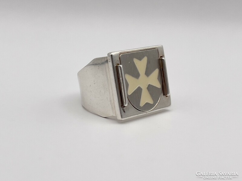 Maltese cross special, large, unique silver signet ring