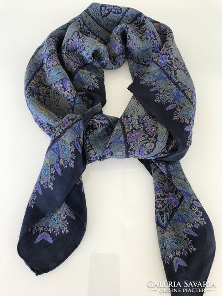 Silk scarf with a beautiful pattern in countless shades of blue, 85 x 82 cm