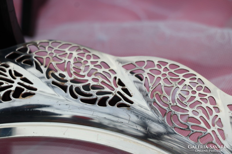 Silver-plated tray with glass insert