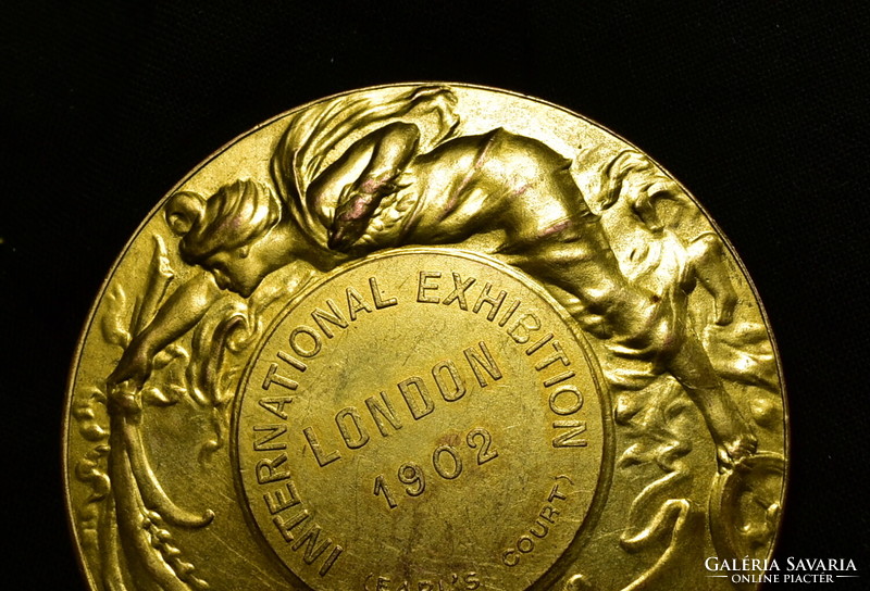 Art Nouveau gilded bronze plaque: 1902 London International Fair
