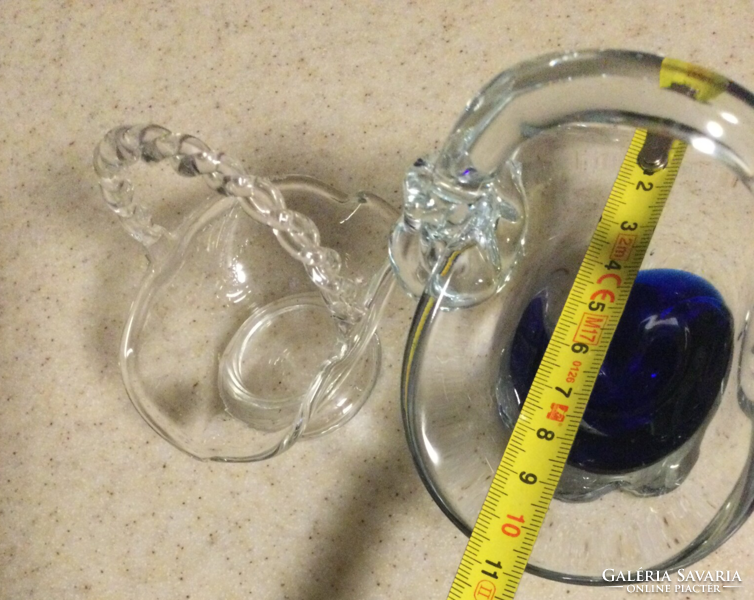 2db üveg kosár, 15x11cm kék és egy kisebb színtelen