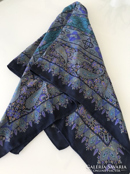 Silk scarf with a beautiful pattern in countless shades of blue, 85 x 82 cm