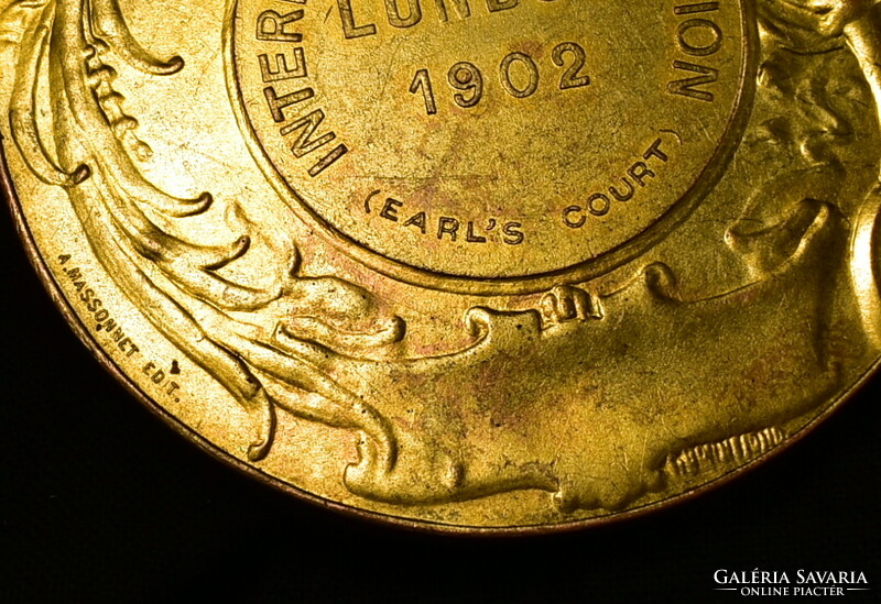 Art Nouveau gilded bronze plaque: 1902 London International Fair