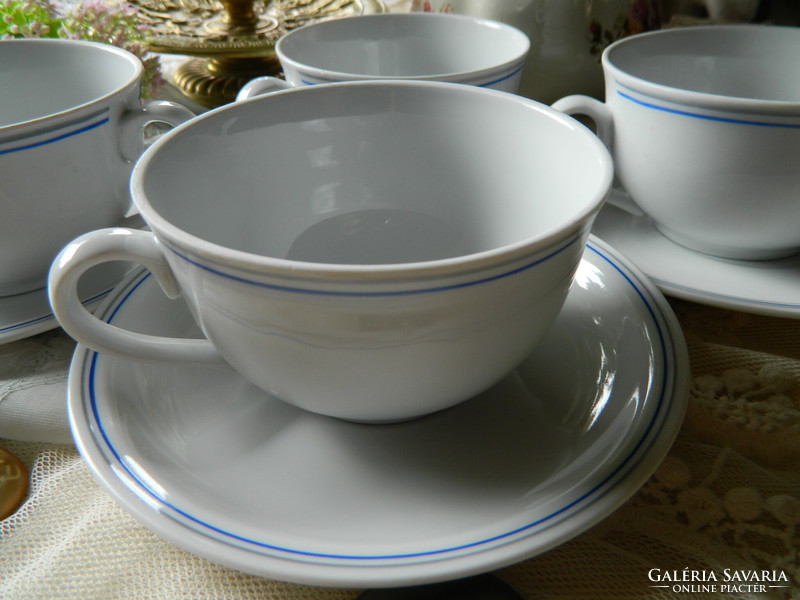 Zsolnay tea set of 3, cup and base, gray blue striped