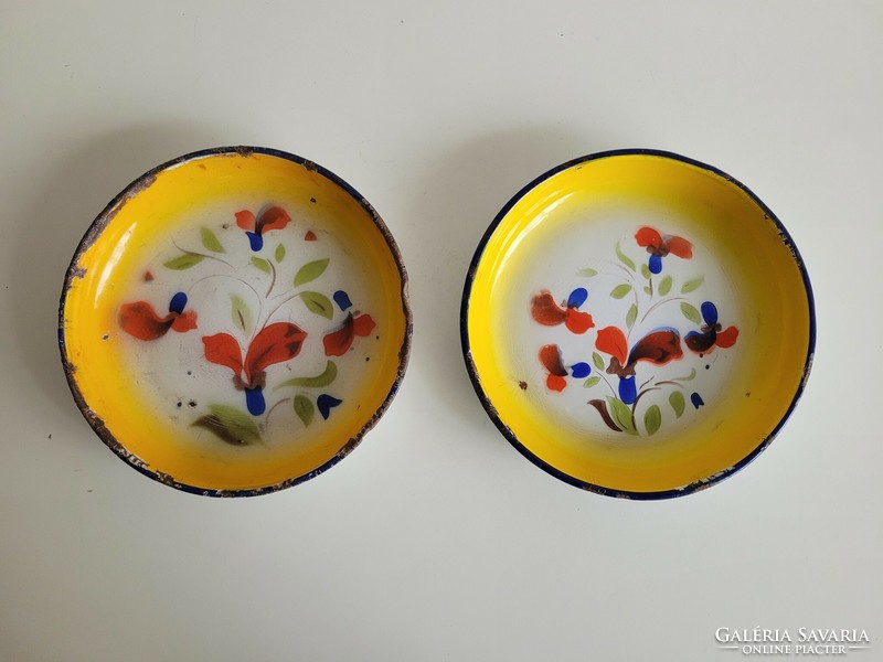 Old 2 pcs enameled plates vintage enamel bowl Budafok