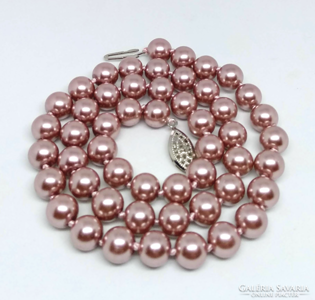 Mallow pink shell pearl pearl necklace