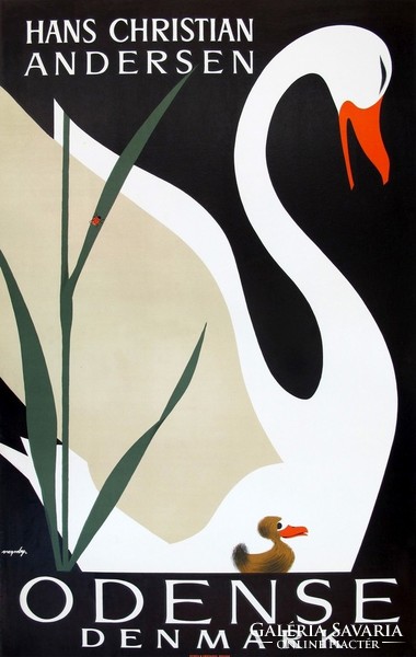 Vintage travel advertising poster reprint denmark odense white swan ugly duckling andersen