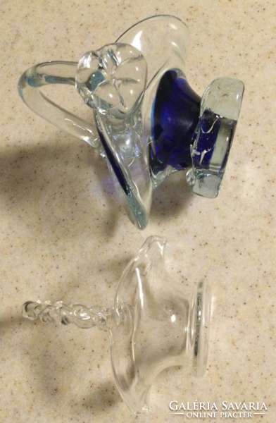 2 glass baskets, 15x11cm blue and a smaller colorless one