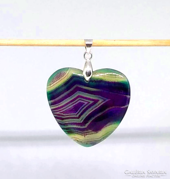 Large (38*37*7 mm) purple-green Botswana agate heart pendant f63817