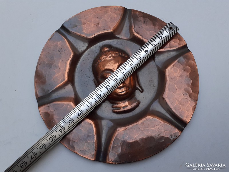 Buddha fejes fém fali tányér régi fali dísz 15 cm
