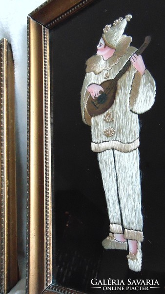 Art deco, elegant gold silk thread embroidered images in pairs. 26 X 38 cm